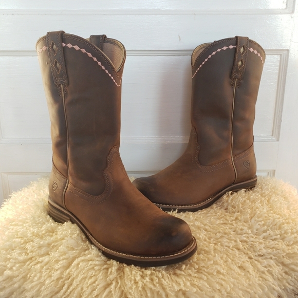 Ariat Unbridled Roper Burnished Brown Leather Cowgirl Boot Boho Whimsy Cottage 8 - Picture 1 of 13